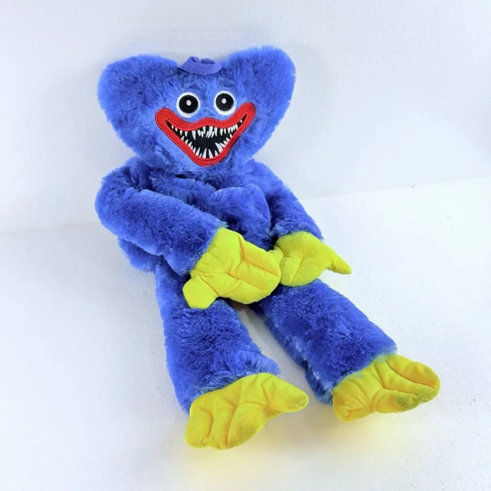 Poppy Playtime Huggy Wuggy Blue Plush Character Backpack Bag Toy Zipper Back